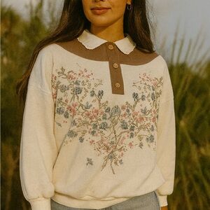 Teddi White and Brown Collar Sweater‎